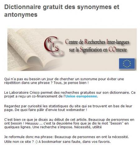 Dictionnaire des synonymes et des antonymes